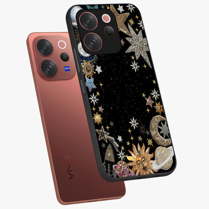 Galactic Jewel Stars Glass Case displayed in angled mockup highlighting shining celestial star design with cosmic aesthetic style.