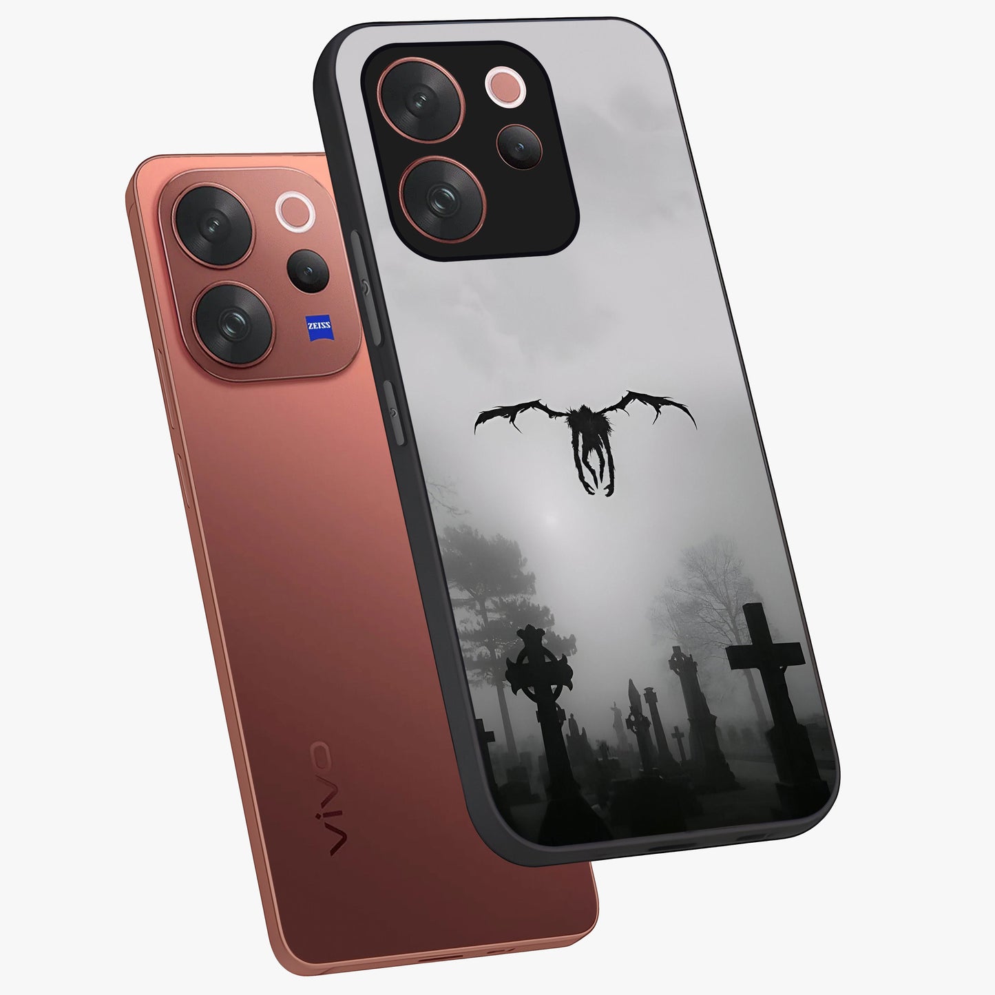 Graveyard Shadow Descent Glass Case displayed in angled mockup highlighting eerie shadow illustration with gothic aesthetic.