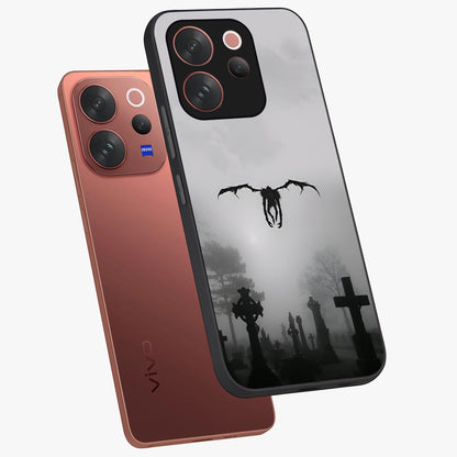 Graveyard Shadow Descent Glass Case displayed in angled mockup highlighting eerie shadow illustration with gothic aesthetic.