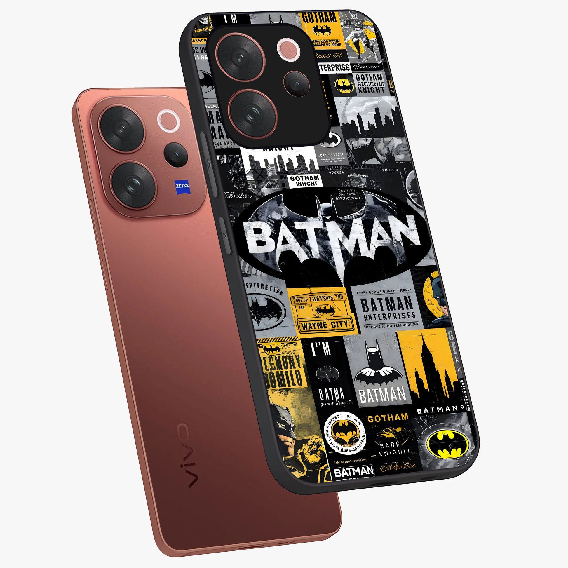 Knight Gotham Rise Glass Case displayed in angled mockup highlighting powerful knight silhouette design with dramatic aesthetic.