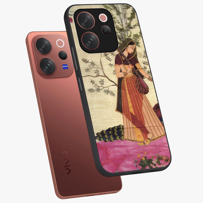 Lady With Veena Art Glass Case displayed in angled mockup highlighting graceful musical illustration with cultural artistic aesthetic.