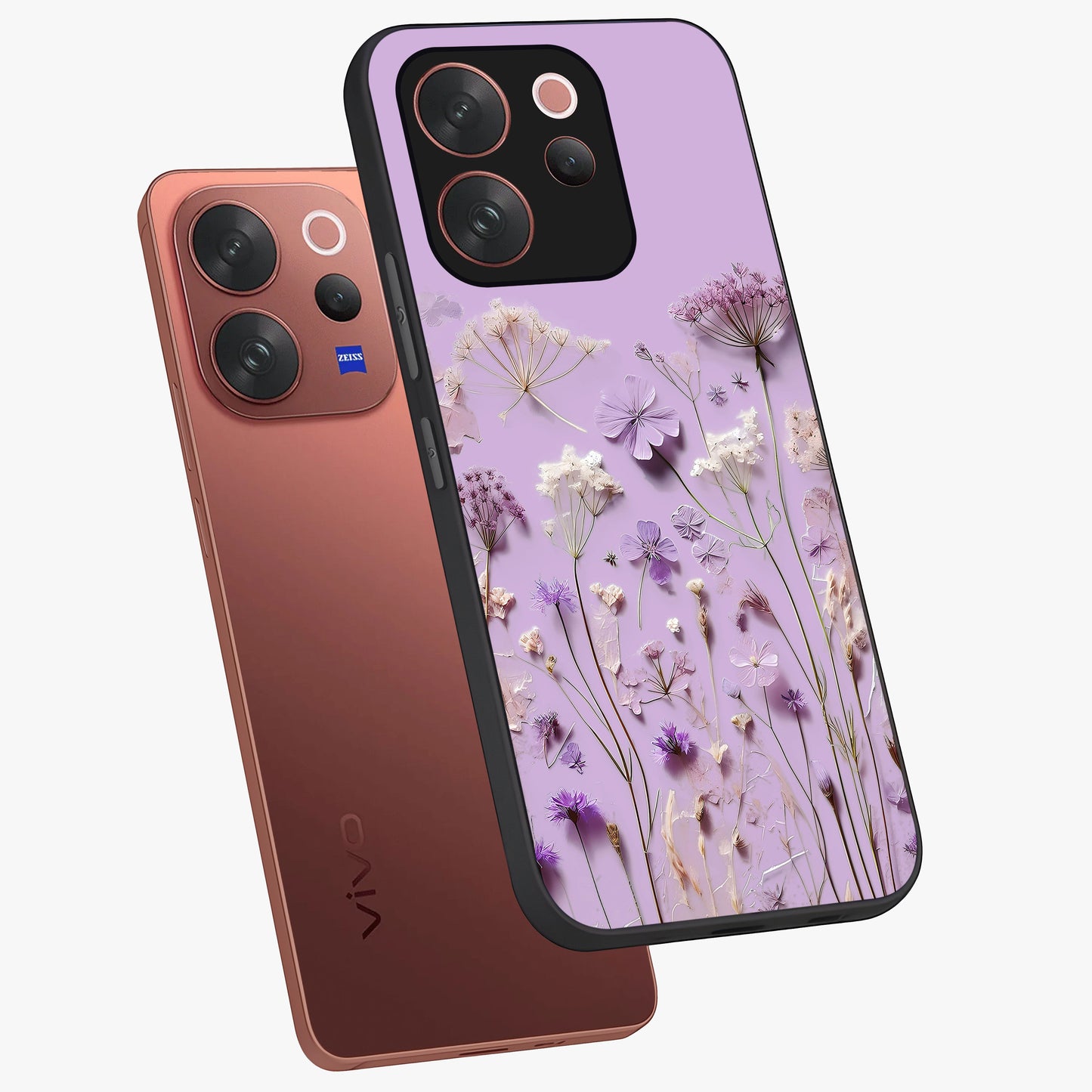 Lavender Blossom Dream Glass Case displayed in angled mockup highlighting dreamy lavender flower design with calming aesthetic style.
