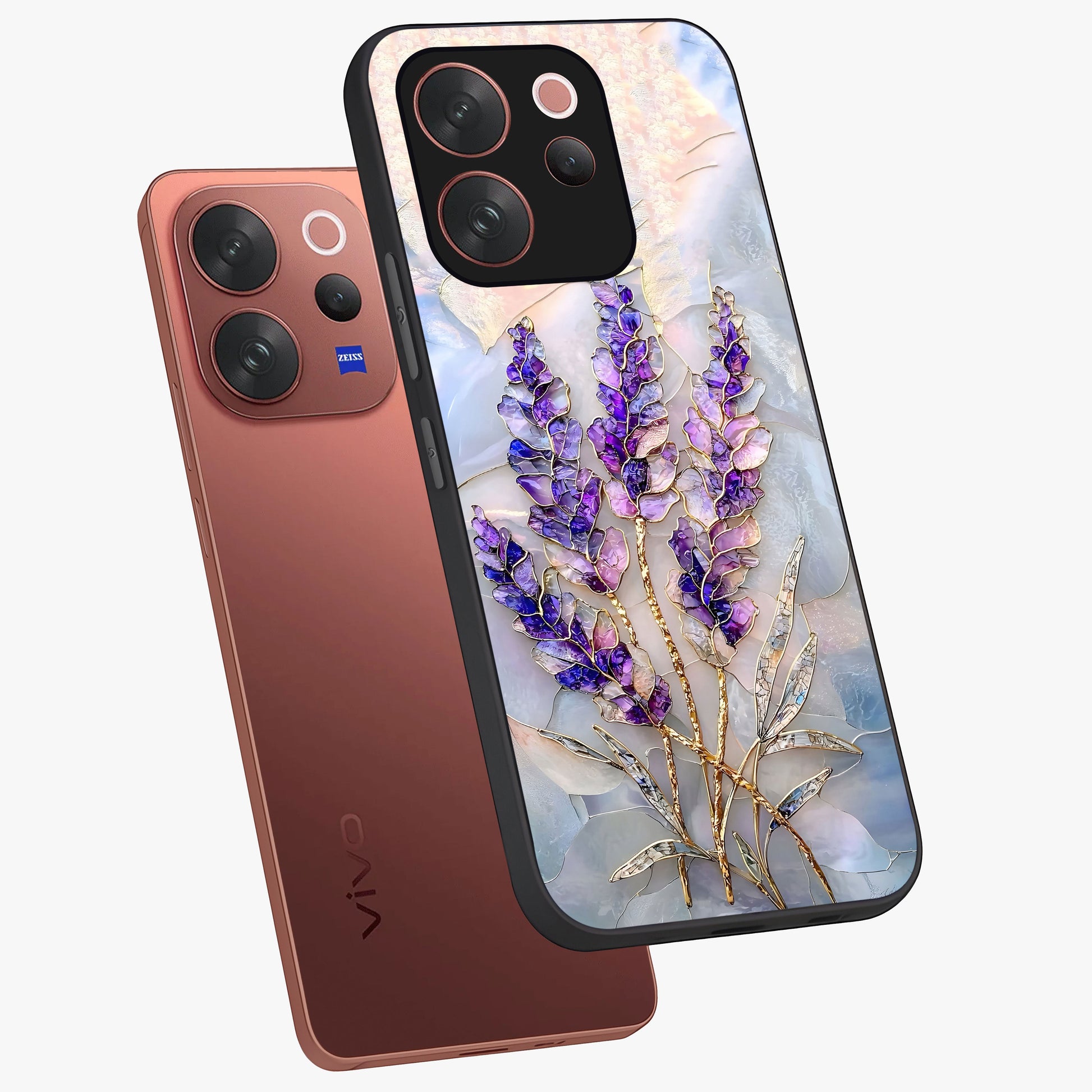 Lavender Dream Glow Glass Case displayed in angled mockup highlighting dreamy purple glow design with soft artistic style.
