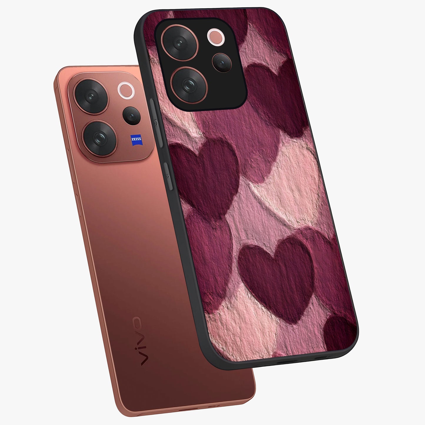 Layered Paper Hearts Glass Case displayed in angled mockup highlighting creative paper craft heart design with romantic aesthetic.