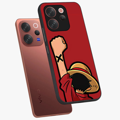 Luffy X Spirit Glass Case displayed in angled mockup highlighting powerful anime design with energetic action aesthetic.