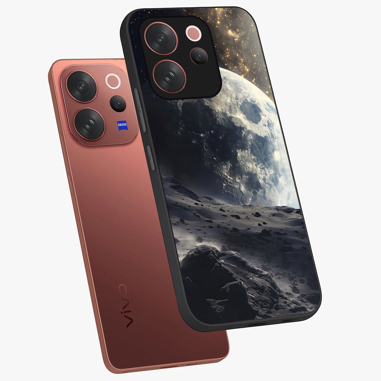 Lunar Horizon Glow Glass Case displayed in angled mockup highlighting celestial moon design with dreamy night aesthetic.