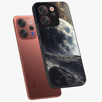 Lunar Horizon Glow Glass Case displayed in angled mockup highlighting celestial moon design with dreamy night aesthetic.