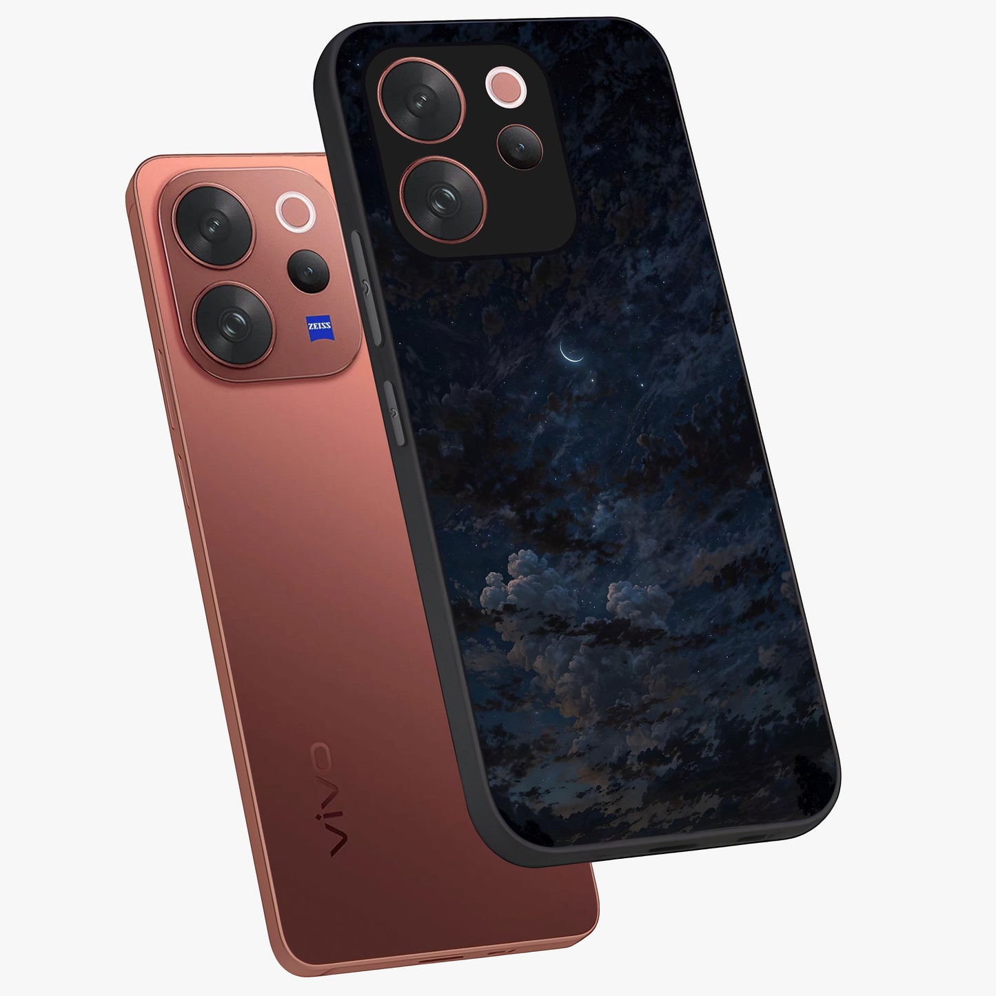 Lunar Veil Silence Glass Case displayed in angled mockup highlighting soft lunar design with peaceful celestial aesthetic.