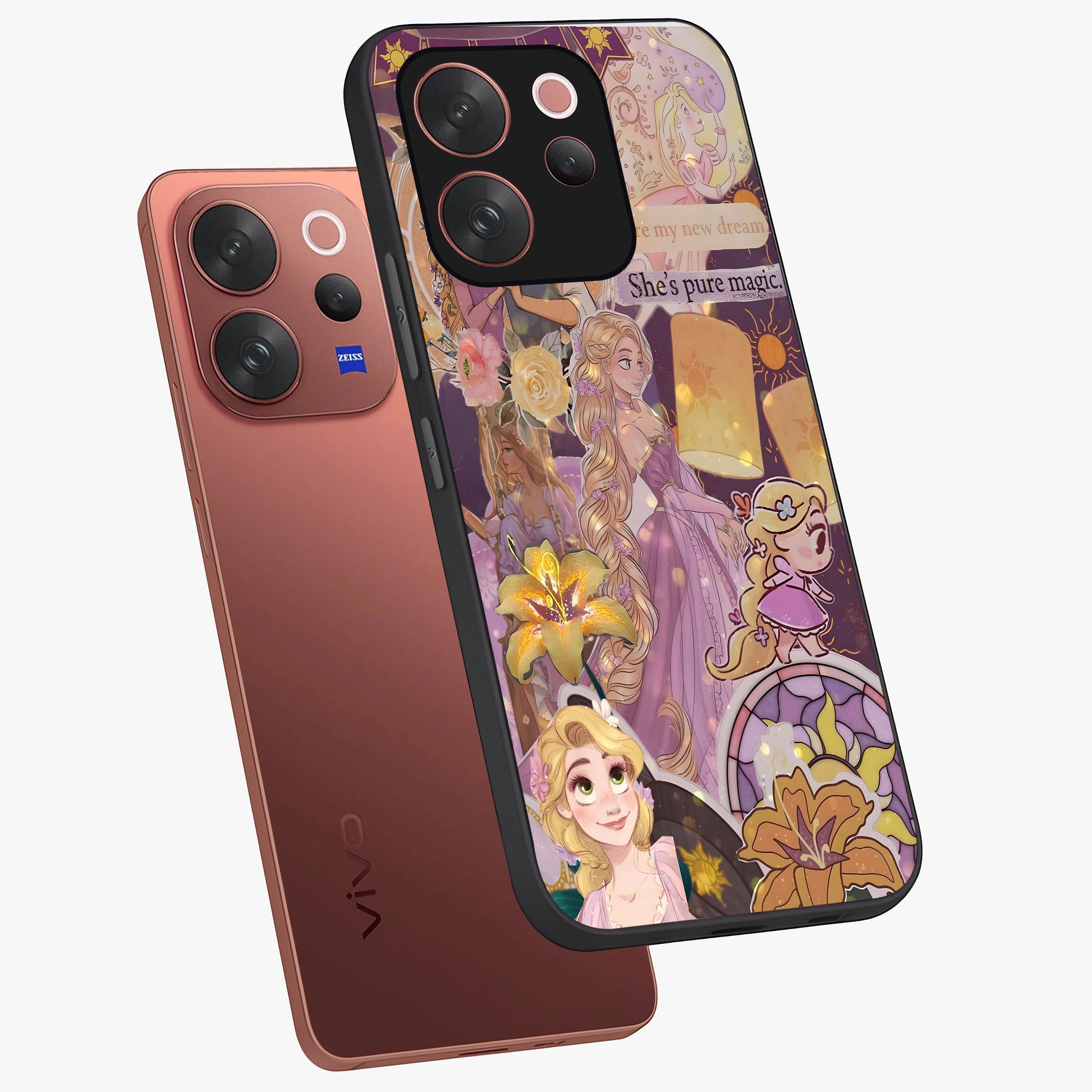 Magical Tangled Dream Glass Case displayed in angled mockup highlighting whimsical fantasy design with magical aesthetic.