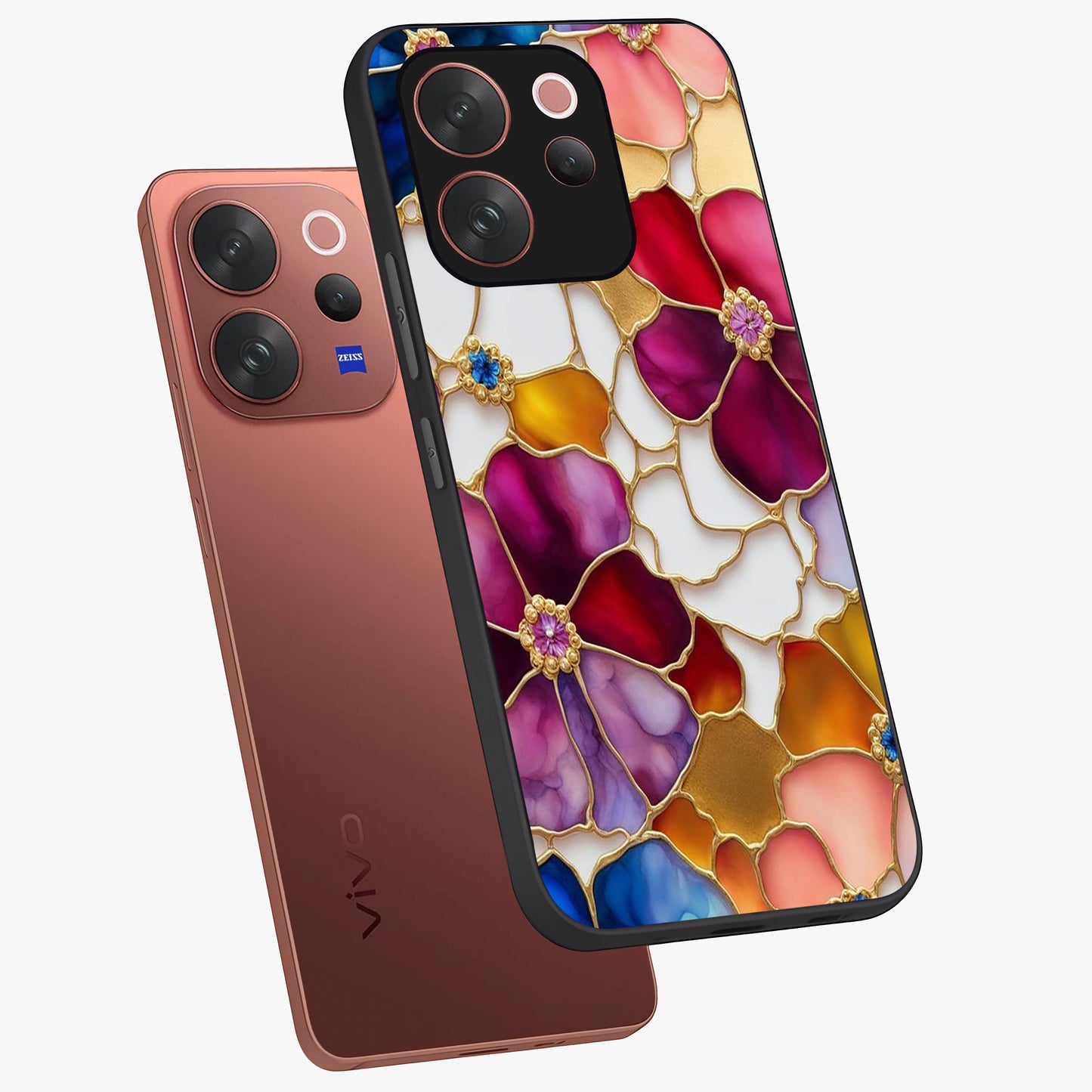 Marble Flower Pattern Glass Case displayed in angled mockup highlighting elegant marble floral design with modern aesthetic.