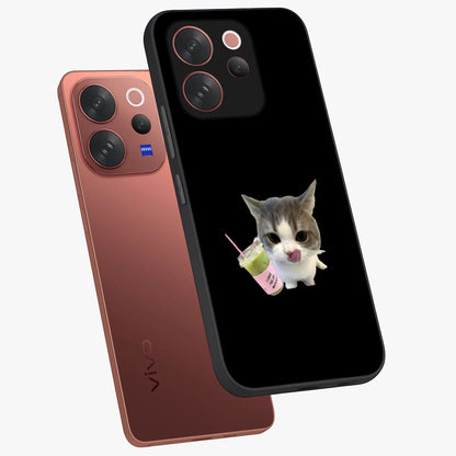 Matcha Cat Style Glass Case displayed in angled mockup highlighting playful feline design with pastel matcha aesthetic.