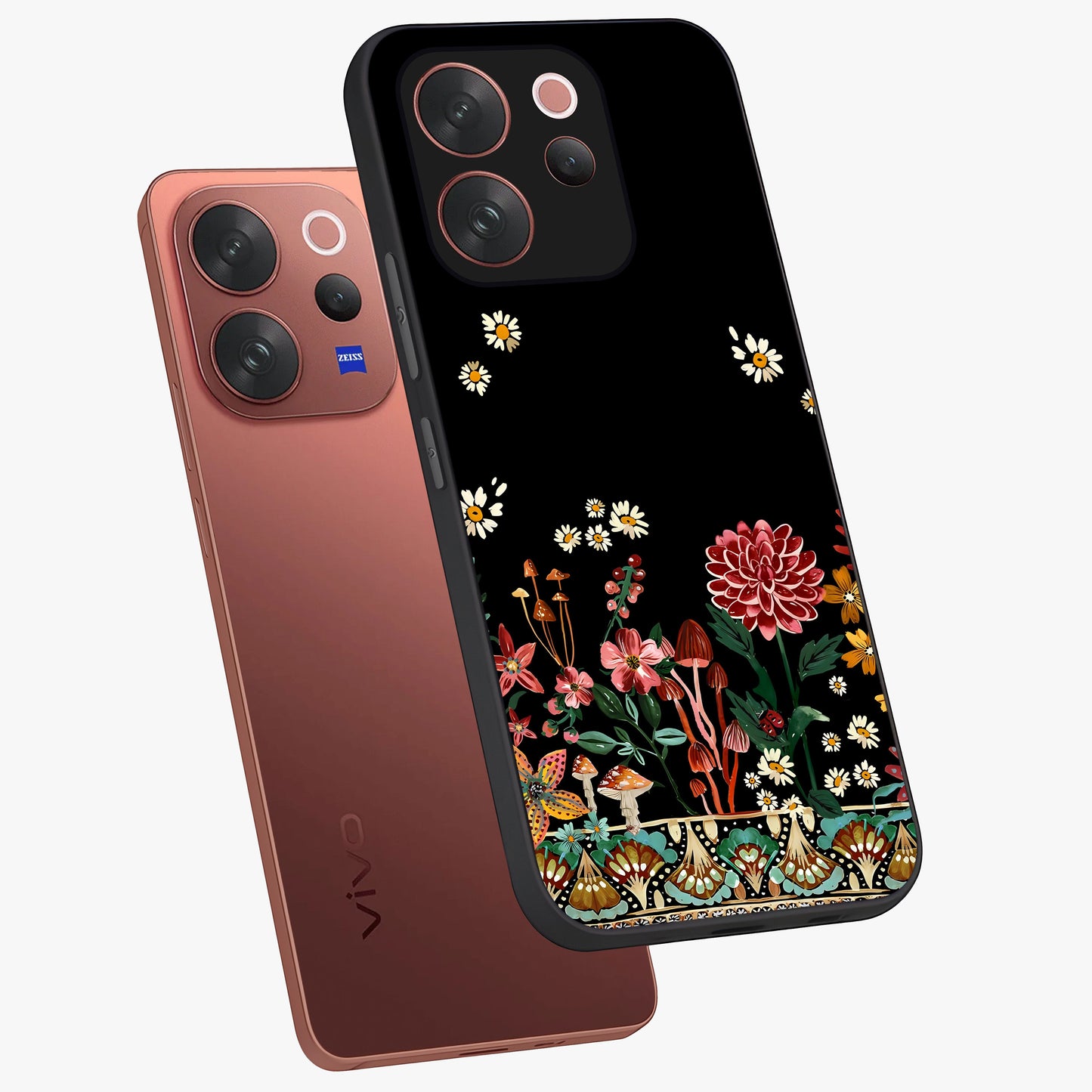 Midnight Bloom Pattern Glass Case displayed in angled mockup highlighting elegant flower design with midnight aesthetic style.