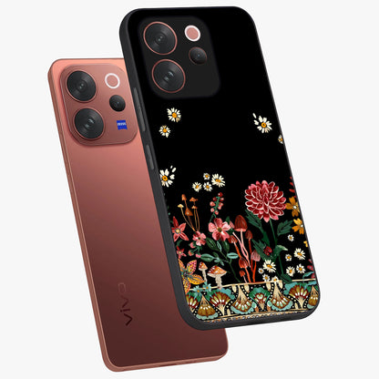 Midnight Bloom Pattern Glass Case displayed in angled mockup highlighting elegant flower design with midnight aesthetic style.
