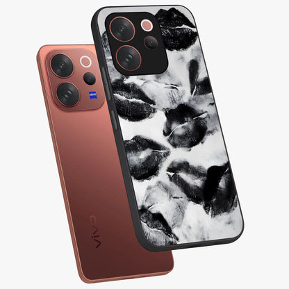Midnight Kiss Marks Glass Case displayed in angled mockup highlighting playful romantic design with bold midnight aesthetic.
