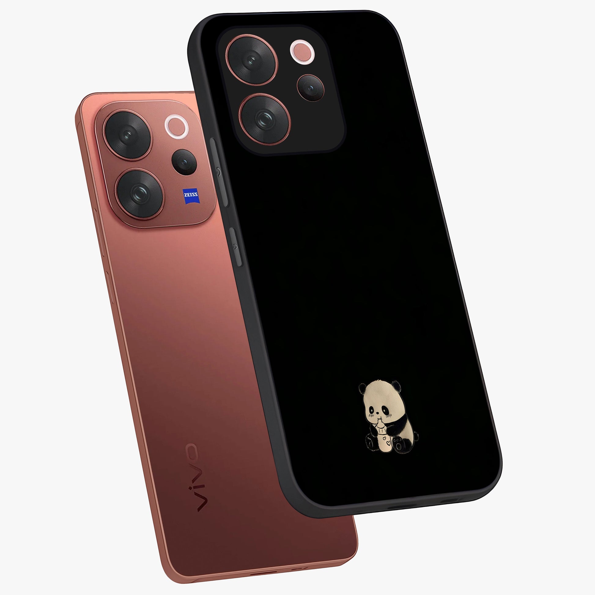 Midnight Panda Love Glass Case displayed in angled mockup highlighting adorable panda illustration with midnight aesthetic.
