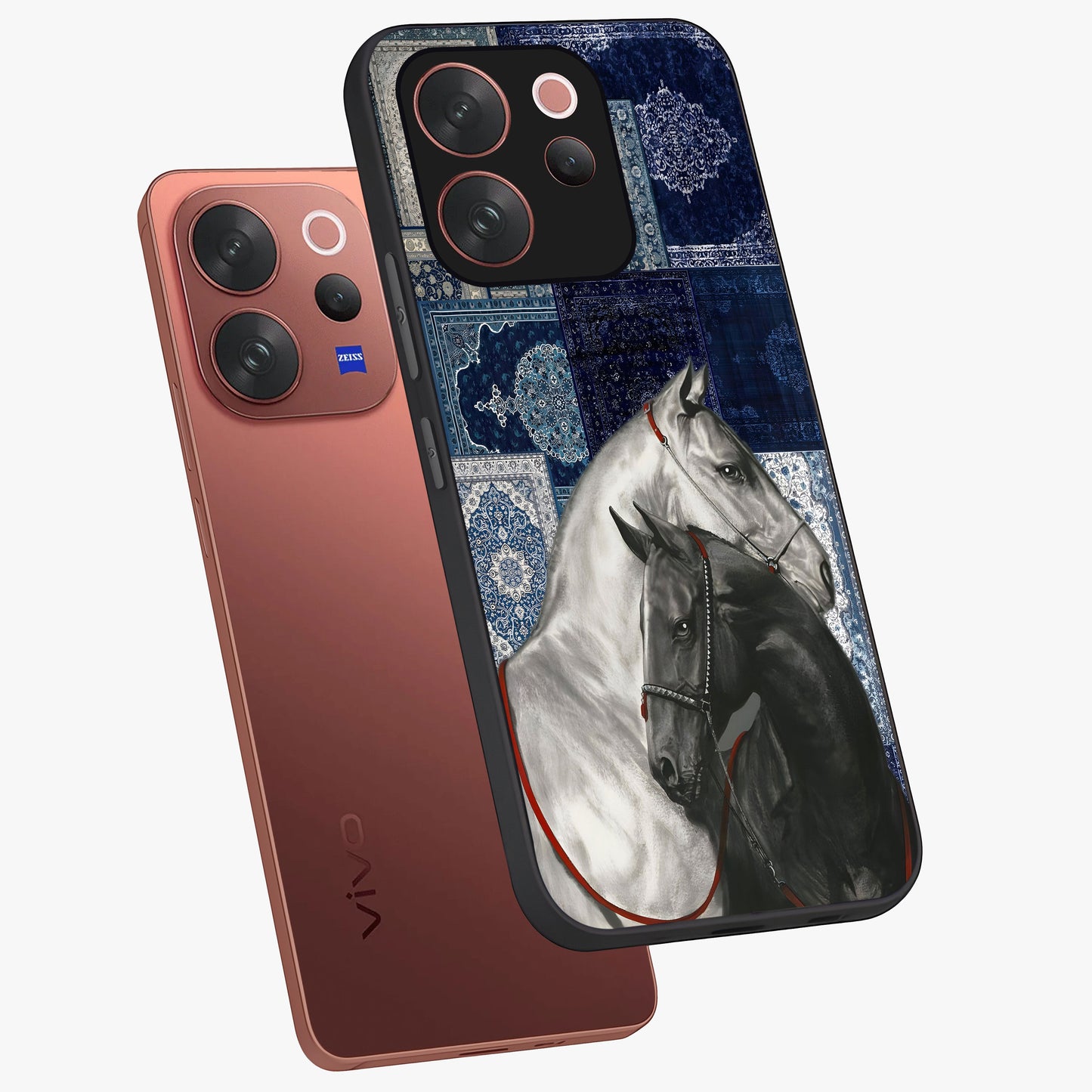 Midnight Stallion Blues Glass Case displayed in angled mockup highlighting powerful stallion illustration with deep midnight tones.