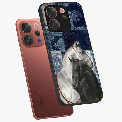 Midnight Stallion Blues Glass Case displayed in angled mockup highlighting powerful stallion illustration with deep midnight tones.