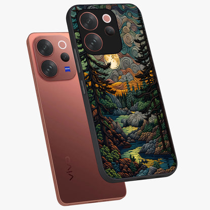 Moonlight Forest Dream Glass Case displayed in angled mockup highlighting dreamy forest design with glowing moon aesthetic.