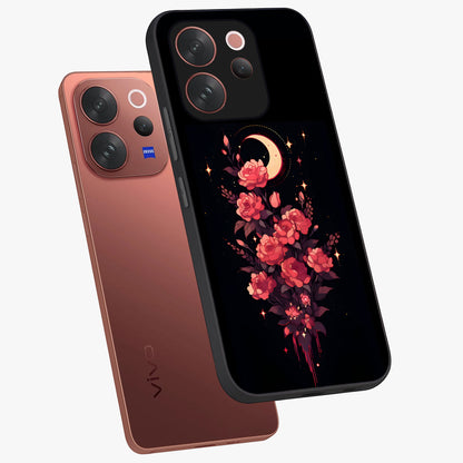 Moonlit Floral Elegance Glass Case displayed in angled mockup highlighting graceful flower design with soft moonlight aesthetic.