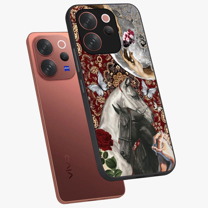 Moonlit Royal Stallion Glass Case displayed in angled mockup highlighting powerful stallion illustration with royal night aesthetic.