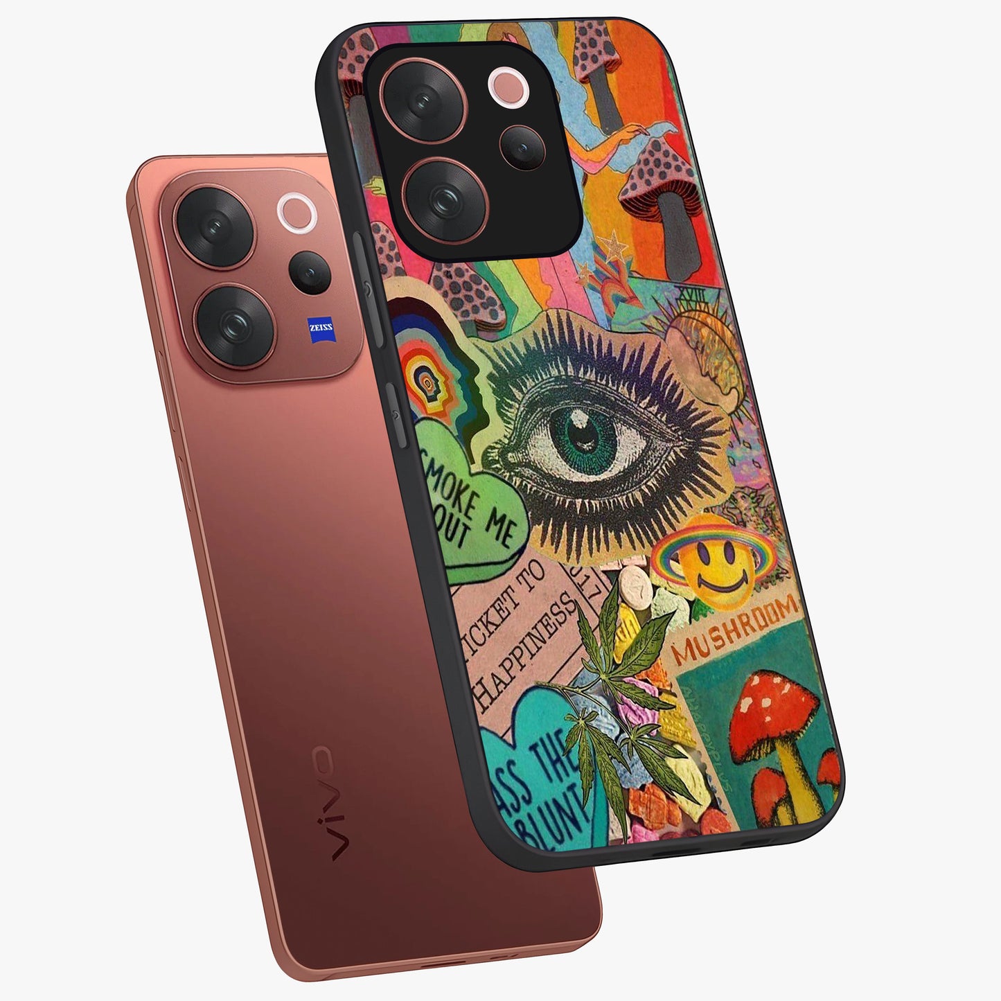Mystic Eye Wonderland Glass Case displayed in angled mockup highlighting magical eye illustration with dreamy aesthetic.
