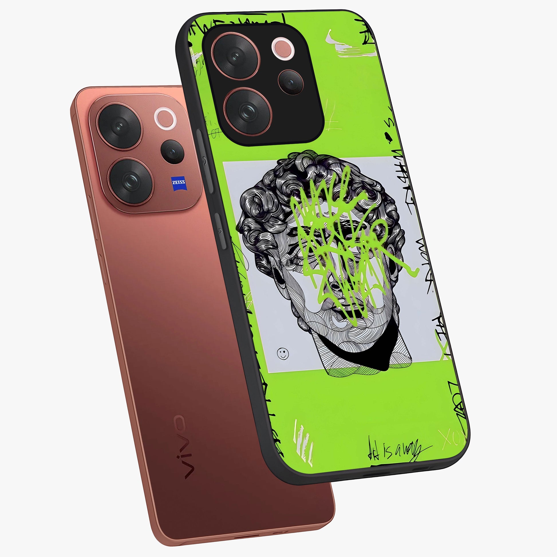 Neo Graffiti Rebellion Glass Case displayed in angled mockup highlighting urban street art design with rebellious aesthetic.
