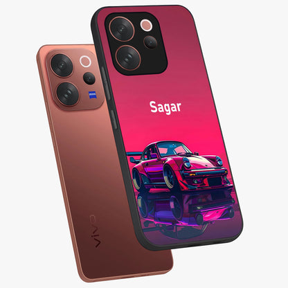 Neon Pink Porsche Glass Case displayed in angled mockup highlighting sleek neon pink car design with racing aesthetic.