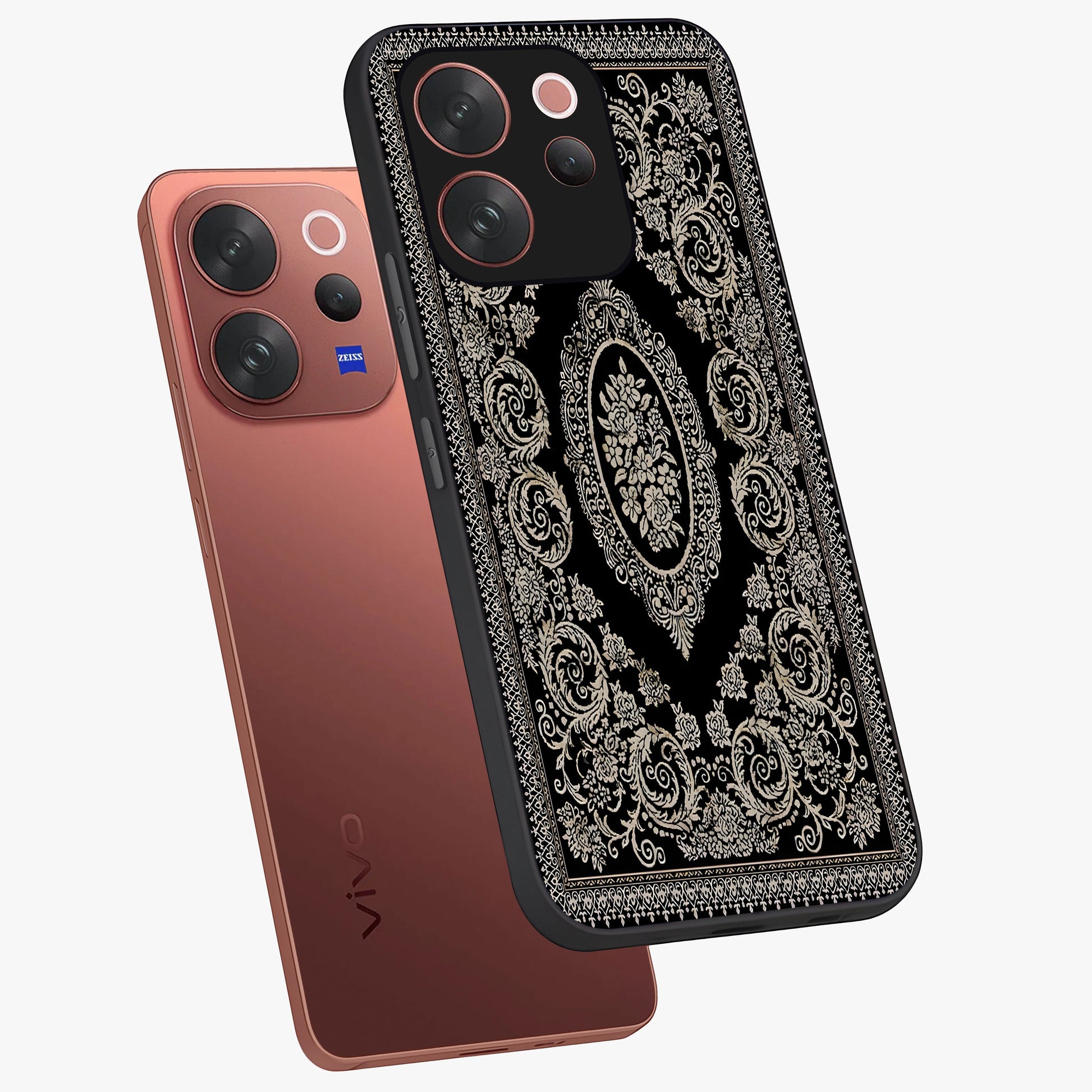 Noir Bloom Elegance Glass Case displayed in angled mockup highlighting refined flower design with stylish noir aesthetic.
