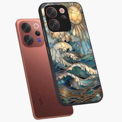 Oceanic Stained Printed Glass Case displayed in angled mockup highlighting colorful aquatic design with artistic aesthetic style.