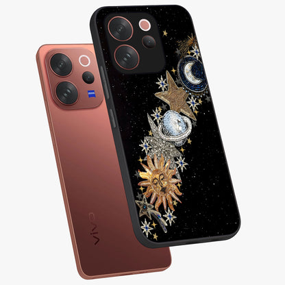 Pearls Universe Object Glass Case displayed in angled mockup highlighting celestial pearl design with dreamy aesthetic.