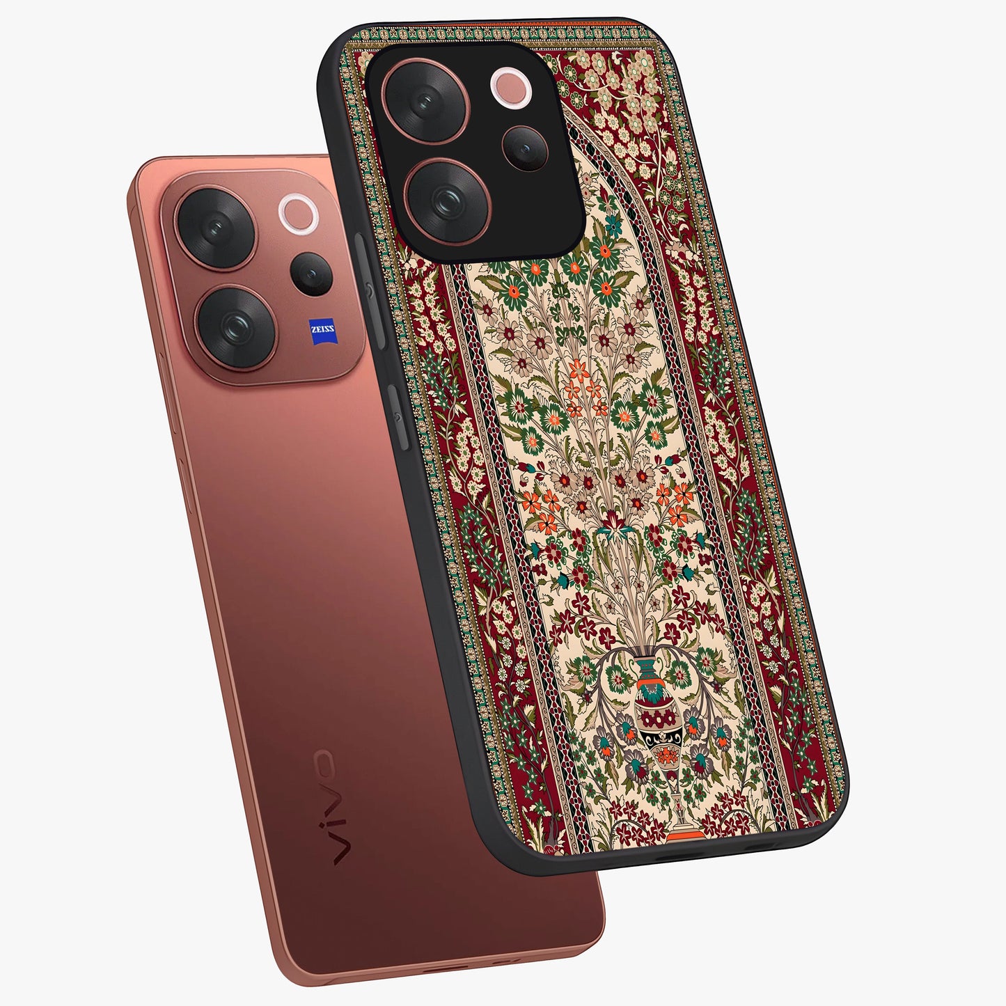 Persian Inspired Glass Case displayed in angled mockup highlighting intricate traditional design with elegant cultural aesthetic.