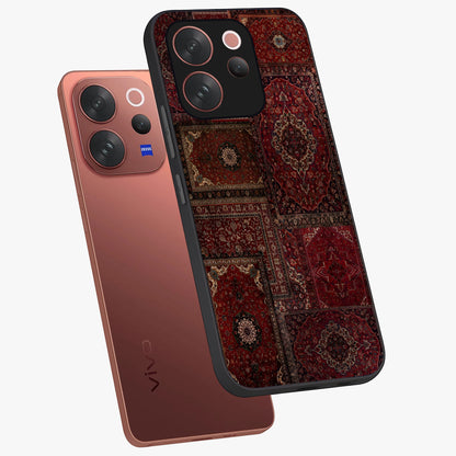 Persian Velvet Tale Glass Case displayed in angled mockup highlighting ornate textile inspired design with royal aesthetic.