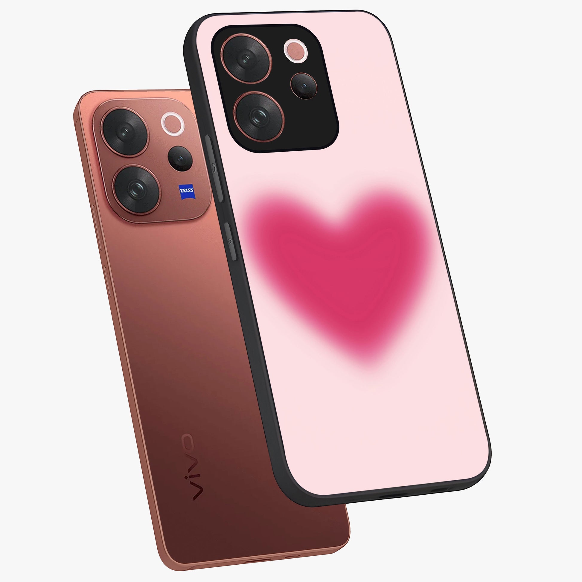 Pink Aura Heart Glass Case displayed in angled mockup highlighting vibrant pink heart design with dreamy aura aesthetic.