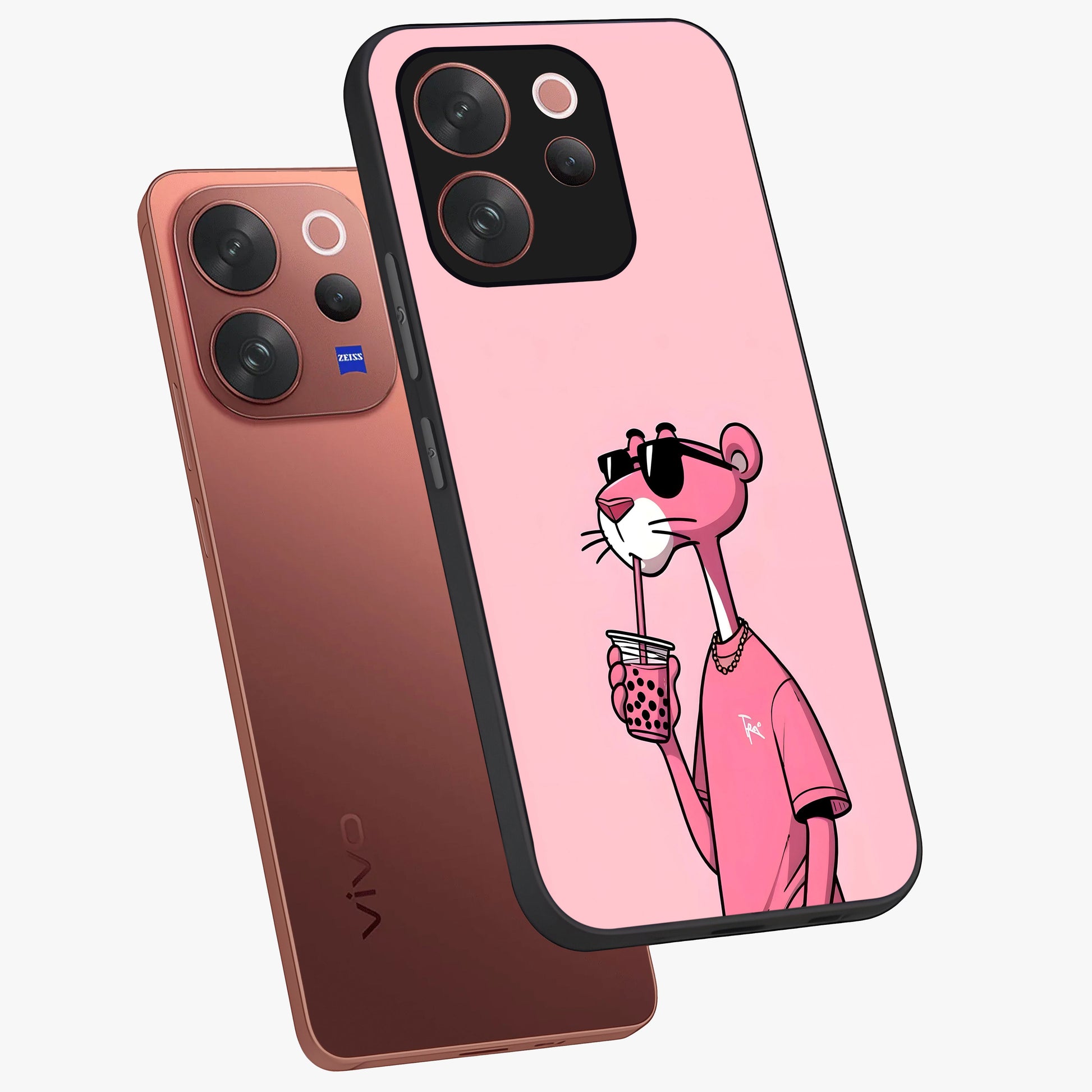 Pink Panther Glass Case displayed in angled mockup highlighting playful cartoon character design with vibrant pink aesthetic.