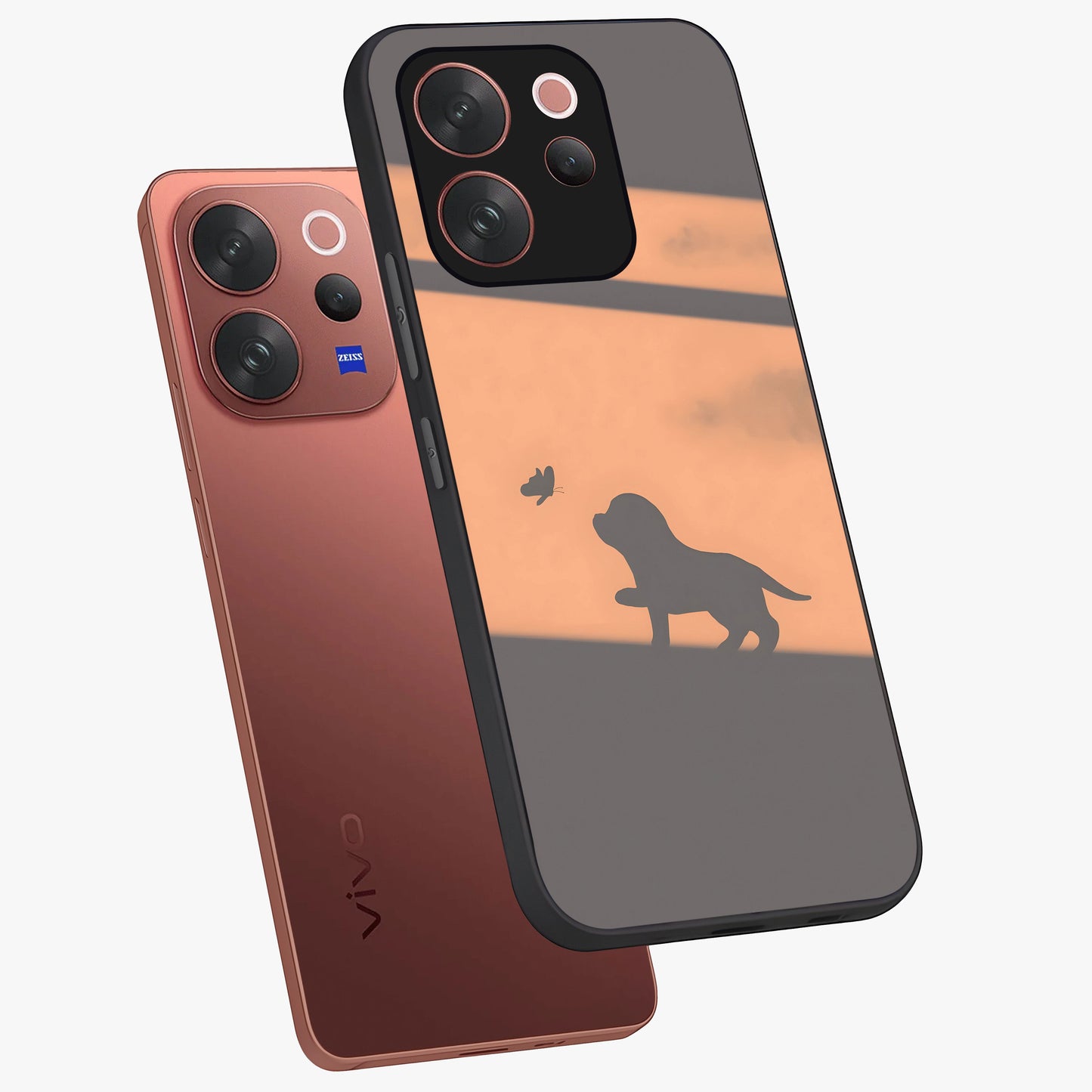 Puppy Shadow Art Glass Case displayed in angled mockup highlighting playful dog illustration with artistic shadow aesthetic.