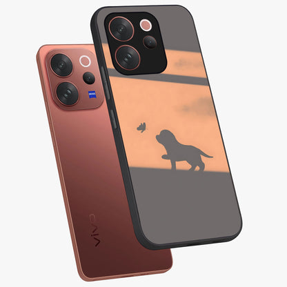 Puppy Shadow Art Glass Case displayed in angled mockup highlighting playful dog illustration with artistic shadow aesthetic.