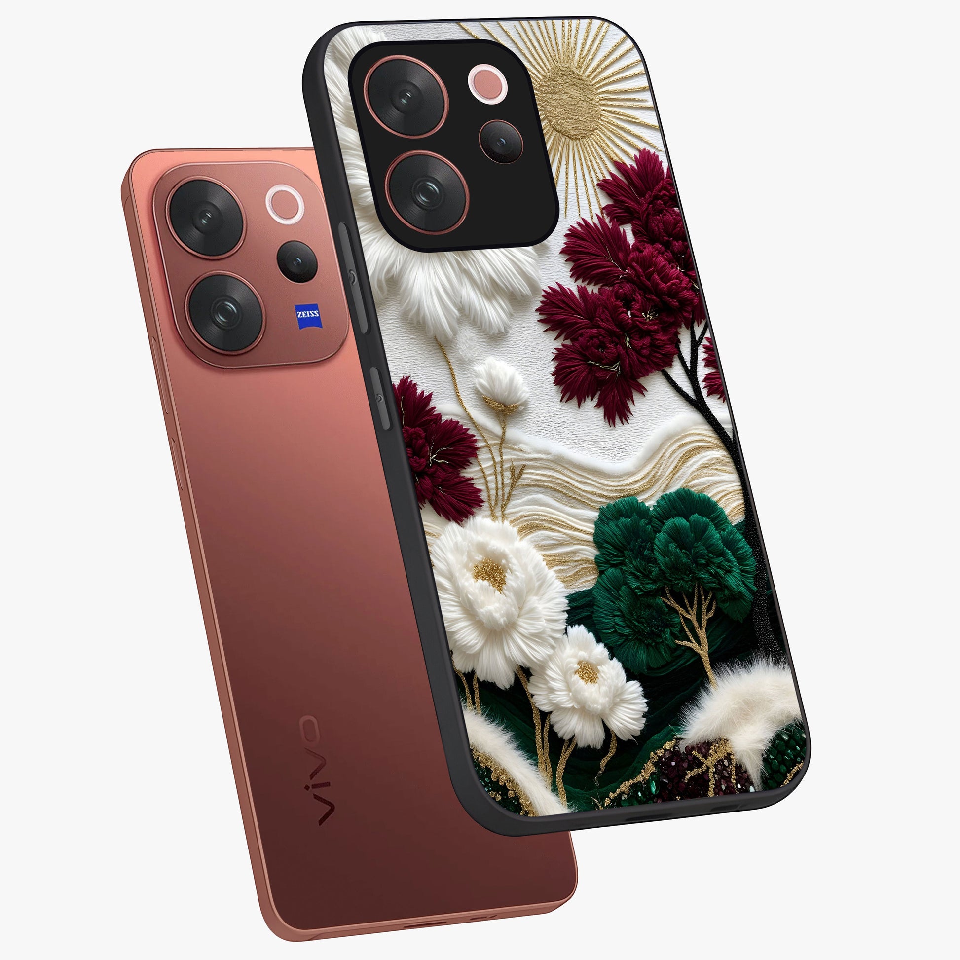 Radiant Bloom Elegance Glass Case displayed in angled mockup highlighting graceful floral design with radiant aesthetic style.