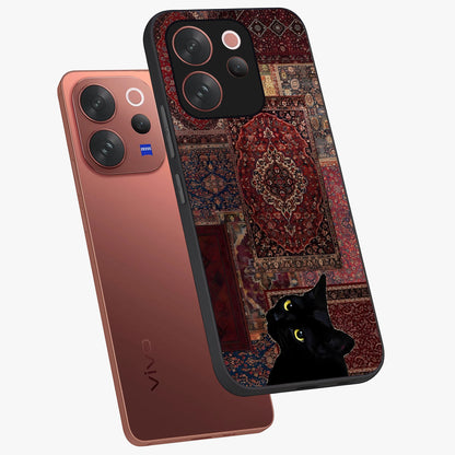 Regal Magic Cat Apple Glass Case displayed in angled mockup highlighting whimsical feline design with fantasy aesthetic.