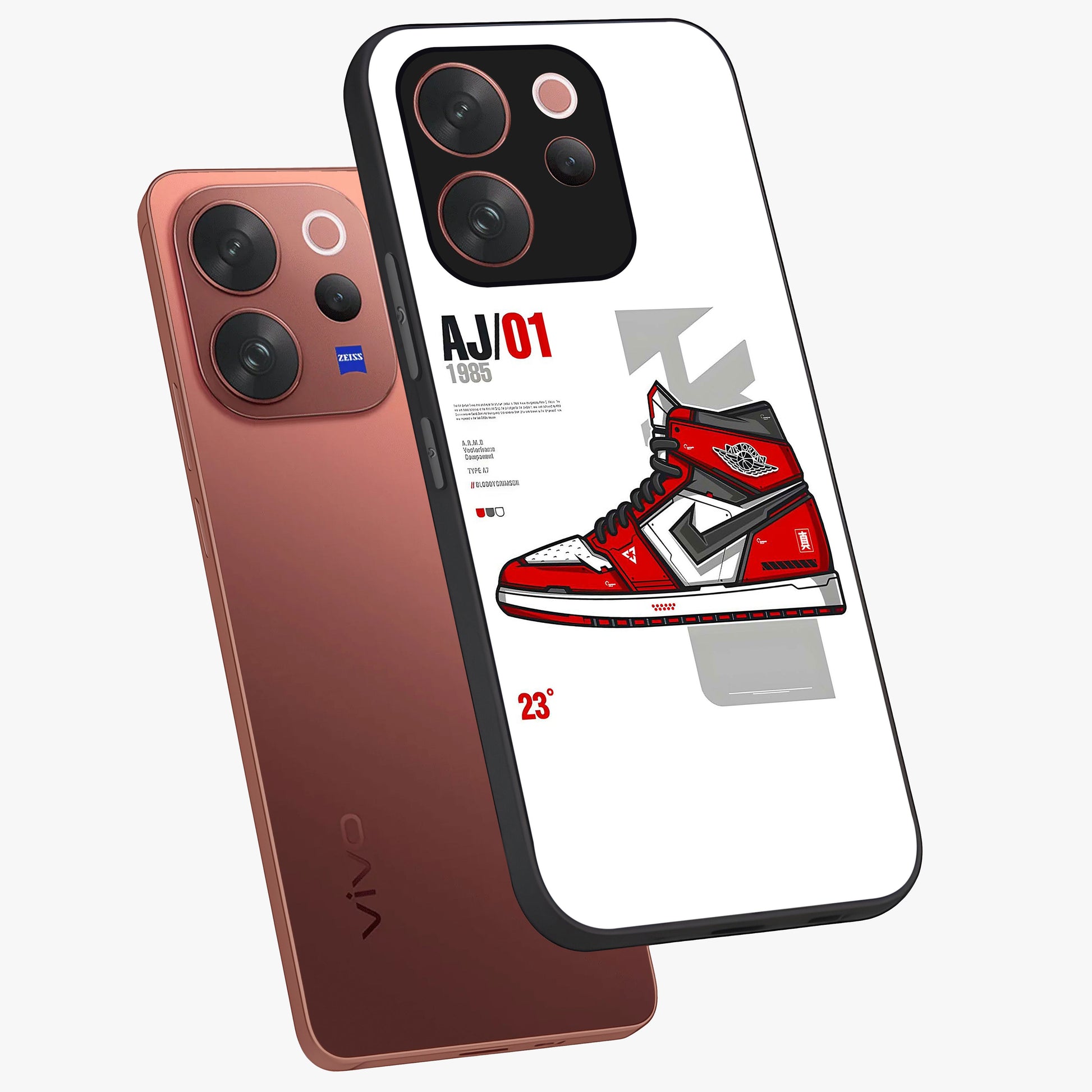 Retro Sneaker Blueprint Glass Case displayed in angled mockup highlighting detailed shoe design with sporty retro aesthetic.