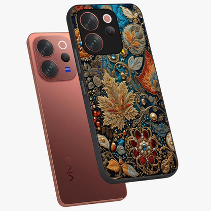 Royal Jewel Garden Glass Case displayed in angled mockup highlighting vibrant jewel inspired floral design with elegant aesthetic.