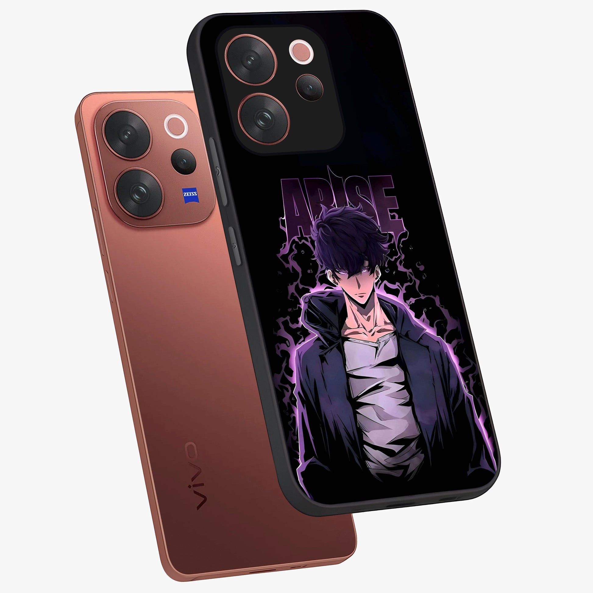 Shadow Monarch Awakening Glass Case displayed in angled mockup highlighting dramatic shadow warrior design with fantasy aesthetic.