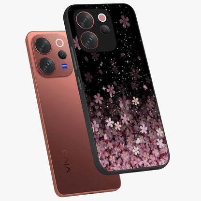 Small Starry Flowers Glass Case displayed in angled mockup highlighting tiny flower pattern with celestial aesthetic style.