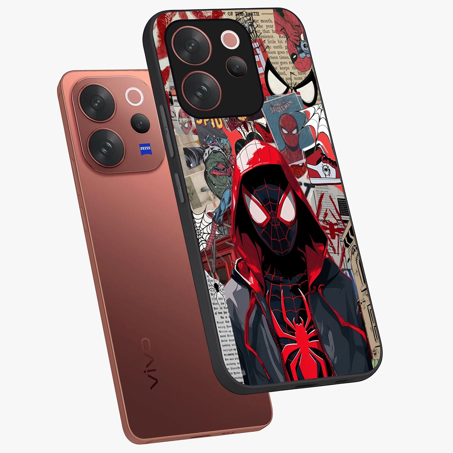 Spider Collage Street Glass Case displayed in angled mockup highlighting dynamic street style collage design with comic aesthetic.