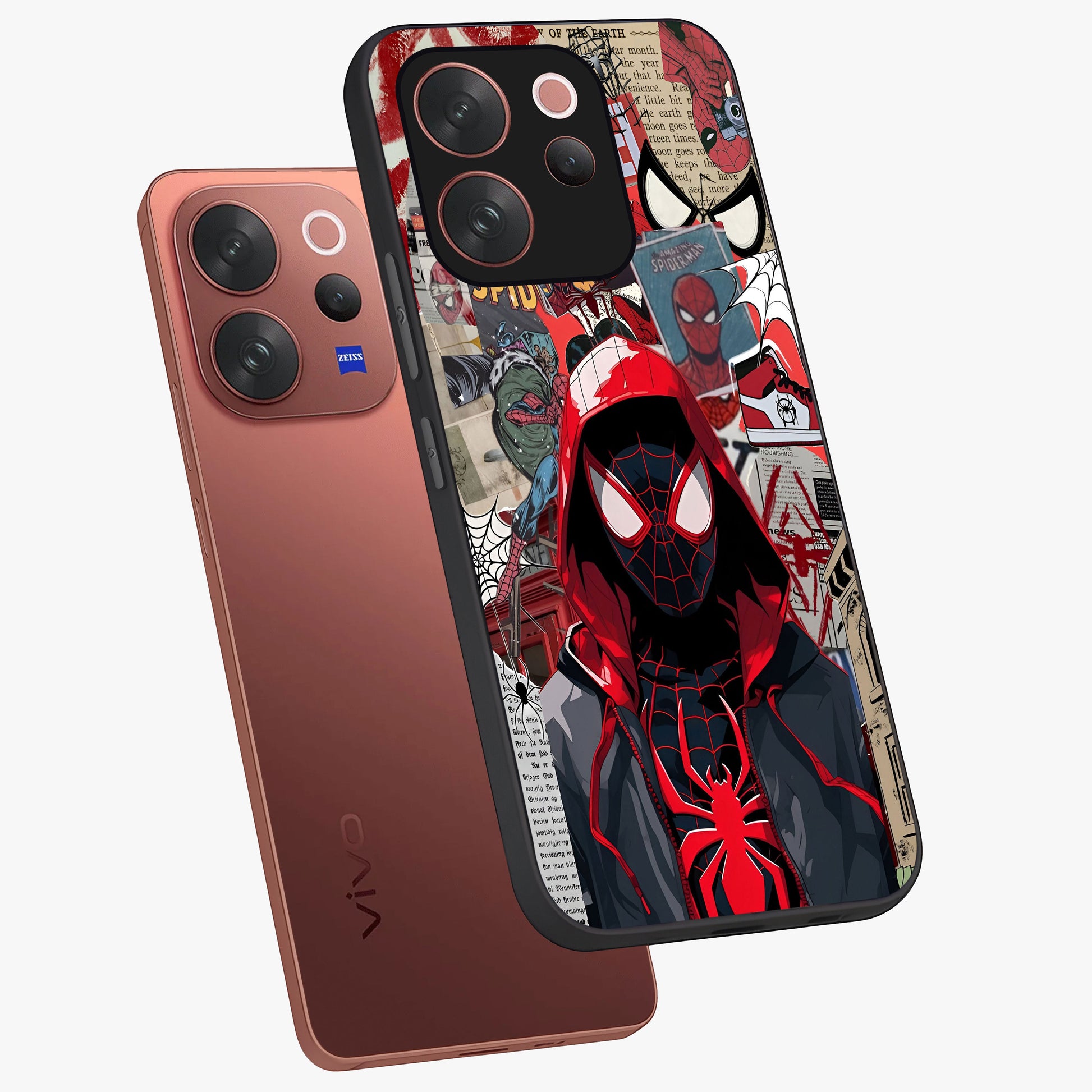 Spider Collage Street Glass Case displayed in angled mockup highlighting dynamic street style collage design with comic aesthetic.