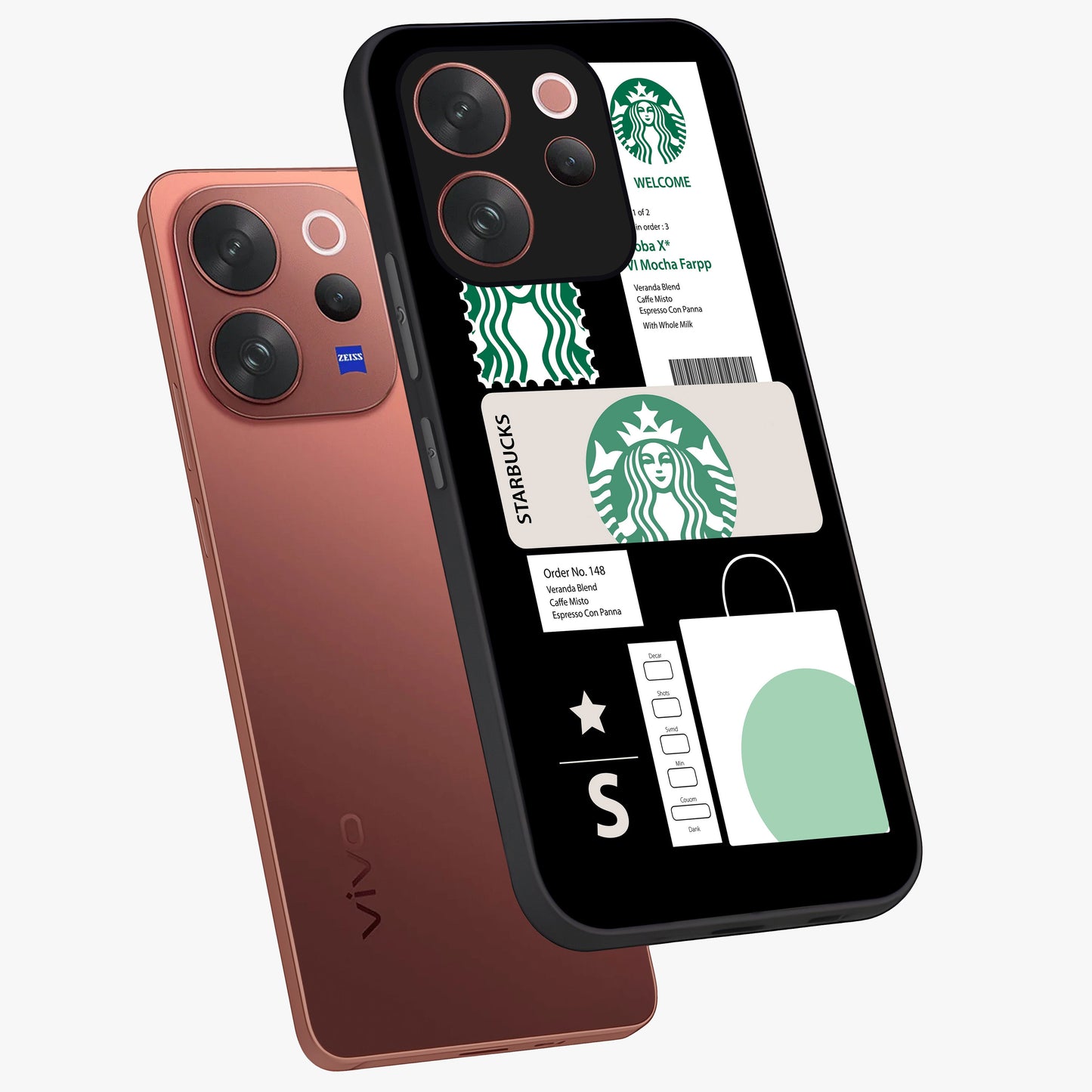 Starbucks Mocha Glass Case displayed in angled mockup highlighting stylish mocha themed design with cozy café aesthetic.