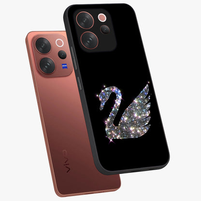 Starlit Swan Grace Glass Case displayed in angled mockup highlighting elegant swan illustration with dreamy celestial aesthetic.