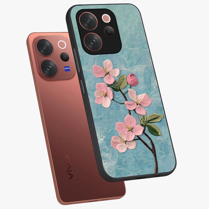 Threaded Blossom Breeze Glass Case displayed in angled mockup highlighting elegant floral design with soft aesthetic style.
