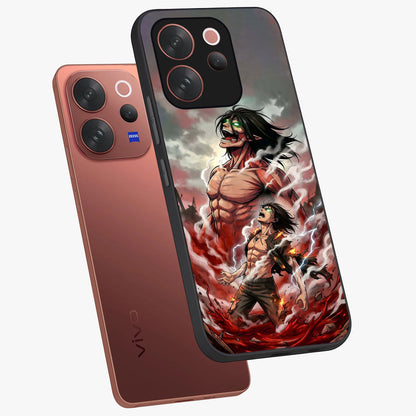 Titan Awakening Fury Glass Case displayed in angled mockup highlighting dramatic giant warrior design with bold anime aesthetic.