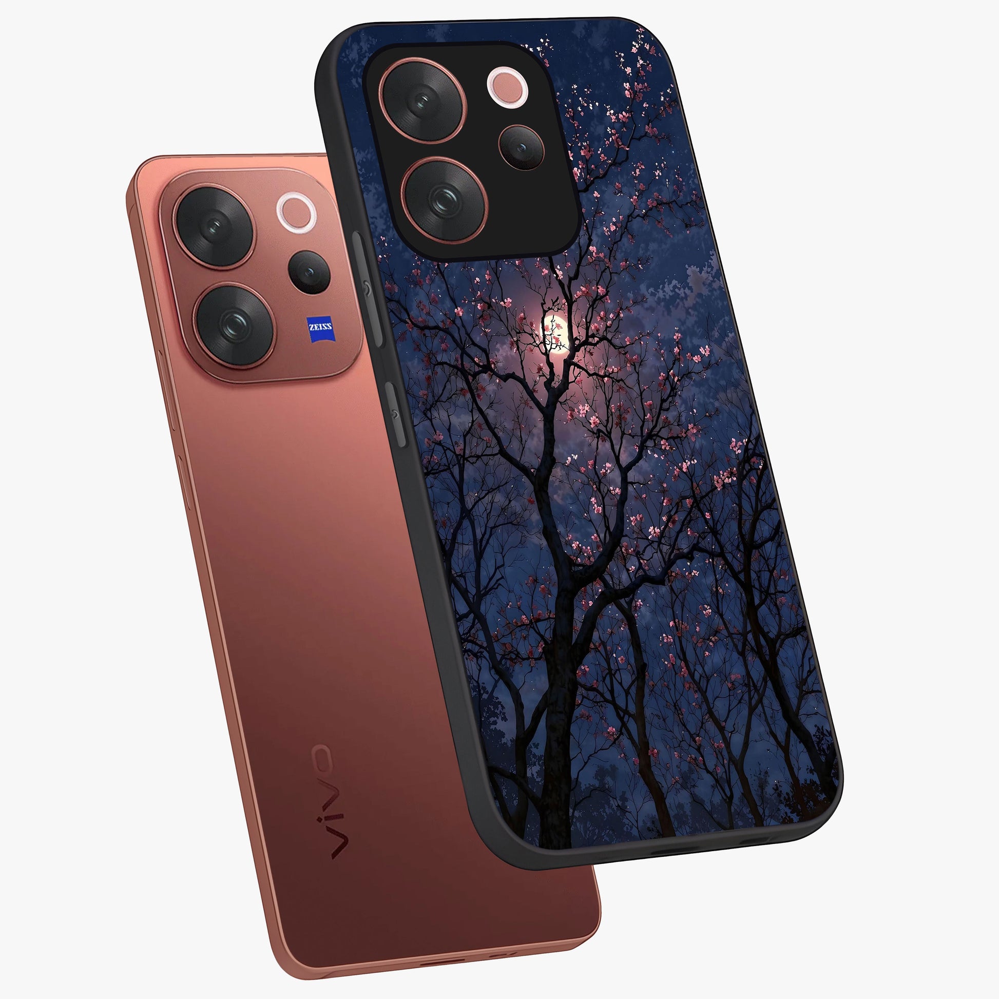 Twilight Sakura Serenade Glass Case displayed in angled mockup highlighting delicate sakura flower design with dreamy aesthetic.