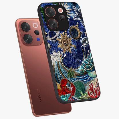 Universe Underwater Spark Glass Case displayed in angled mockup highlighting glowing aquatic design with celestial aesthetic.